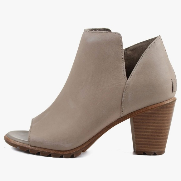 Sorel Shoes - Sorel Nadia Bootie Open Toe Leather, Sandal Heel SandyTan, Wood Stacked Heel 8